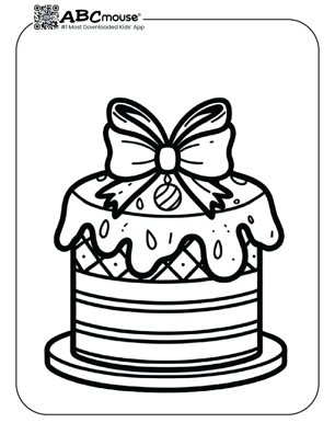 Free printable cake with bow on top coloring page for kids from ABCmouse.com. 