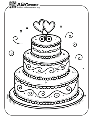 Free printable wedding cake coloring page for kids from ABCmouse.com. 