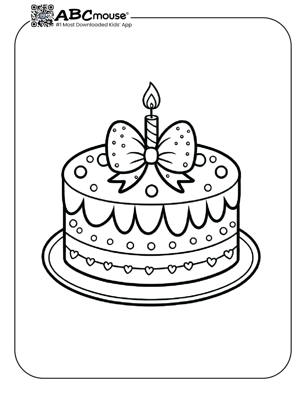 Free printable little birthday cake coloring page for kids from ABCmouse.com. 