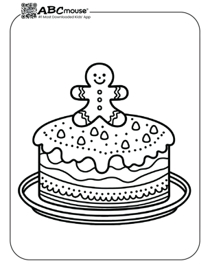 Free printable gingerbread man cake coloring page for kids from ABCmouse.com. 