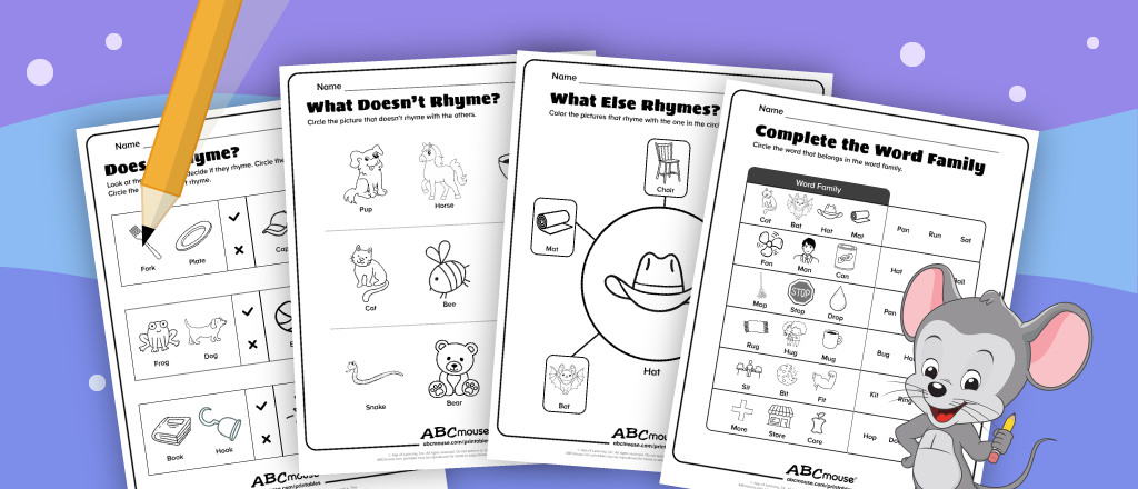 Free printable rhyming worksheets for kids from ABCmouse.com. 