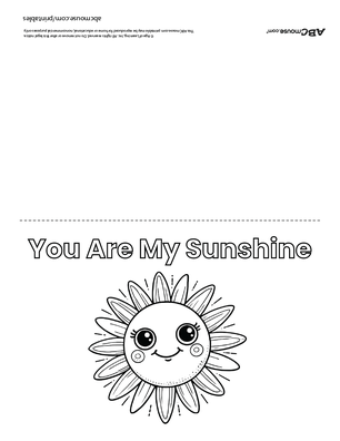 A free printable mothers day coloring card for kids with a sunshine and block letters that say 'You are my sunshine'. 