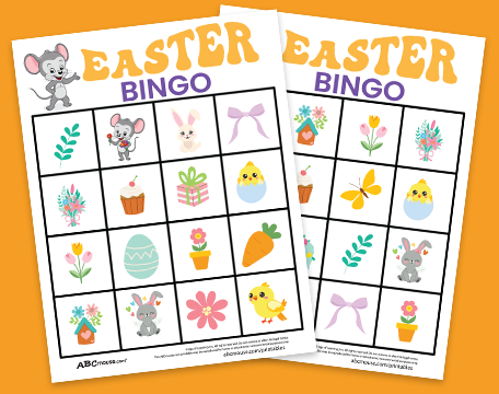 Free fun printable Easter Bingo cards for kindergarten kids and up. 